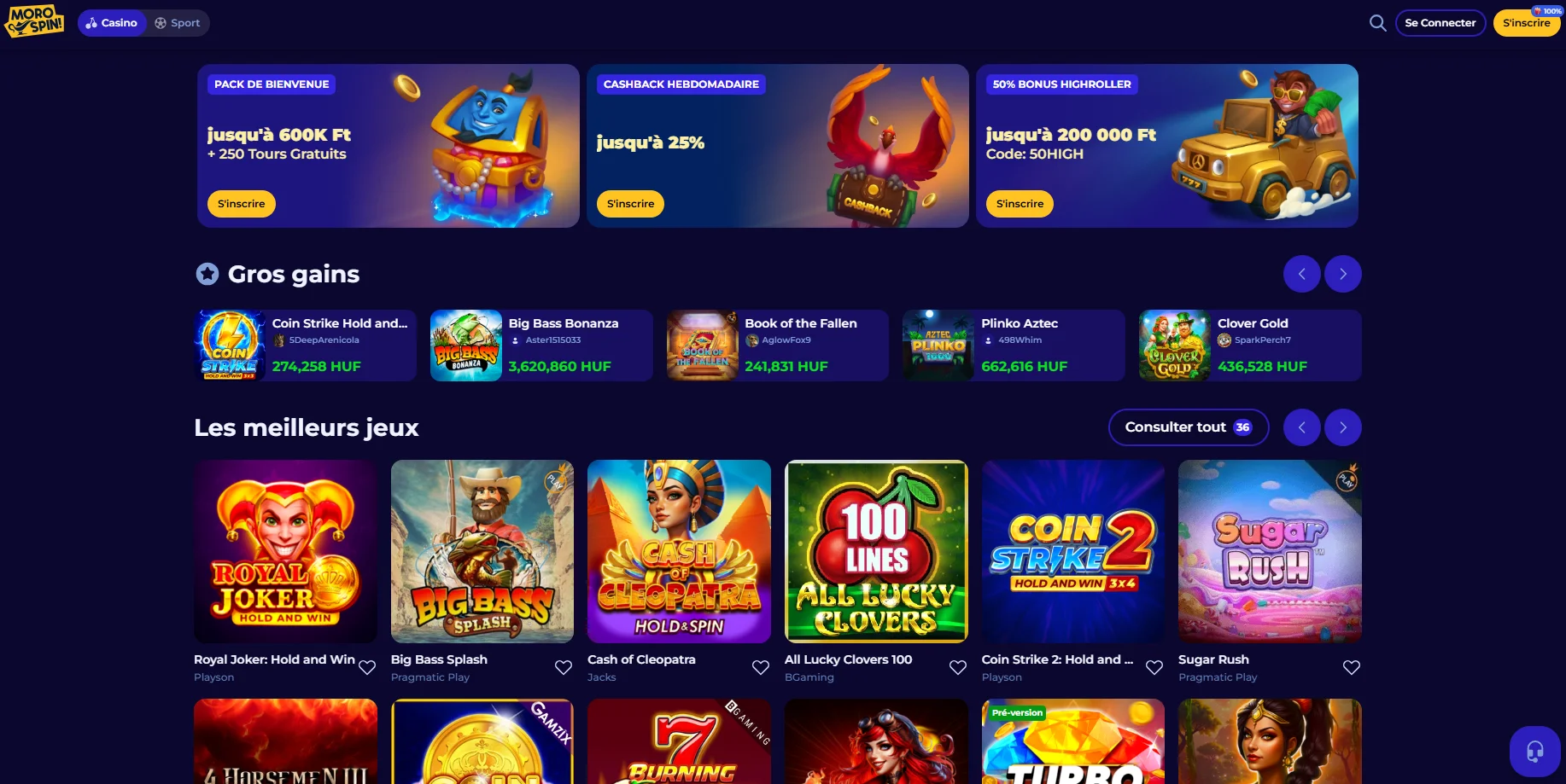 Aperçu des jeux et tables chez Morospin Casino